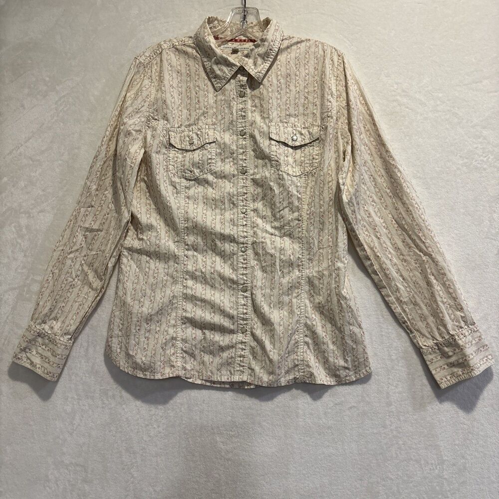 Tommy Hilfiger Women’s Pearl Snap Shirt Striped Floral Size Large Fitted Western